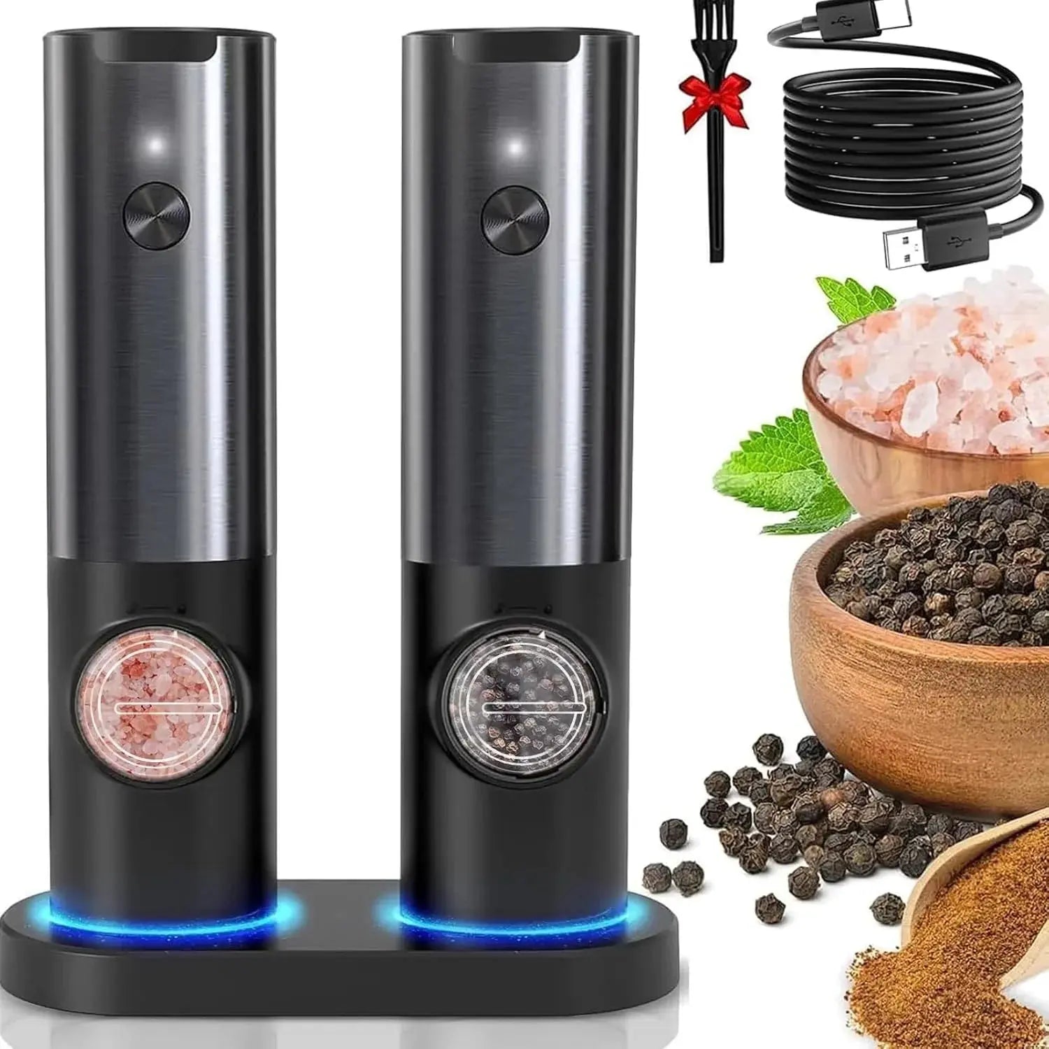 Elektrisches Gewürzmühlen-Set | Gewürze elektrisch mahlen | Küche täglich kochen
