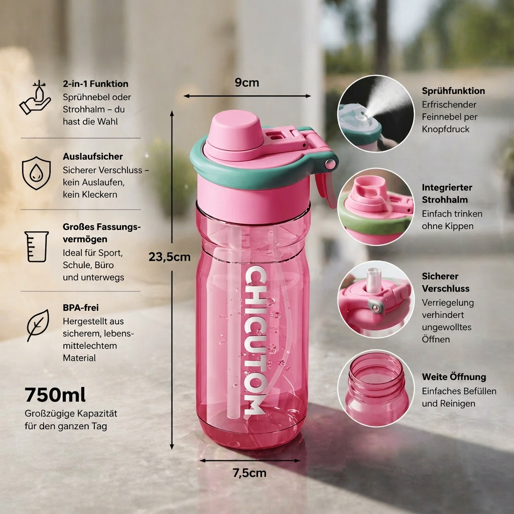 CODiLLO Kinder-Trinkflasche 480 Ml – BPA-frei, Tritan, Auslaufsicher – Mit Strohhalm – Dino- Oder Einhorn-Motiv